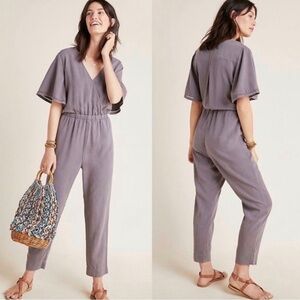 Anthropologie Cloth & Stone Medium Gulpiyuri Jumpsuit Flutter Sleeve